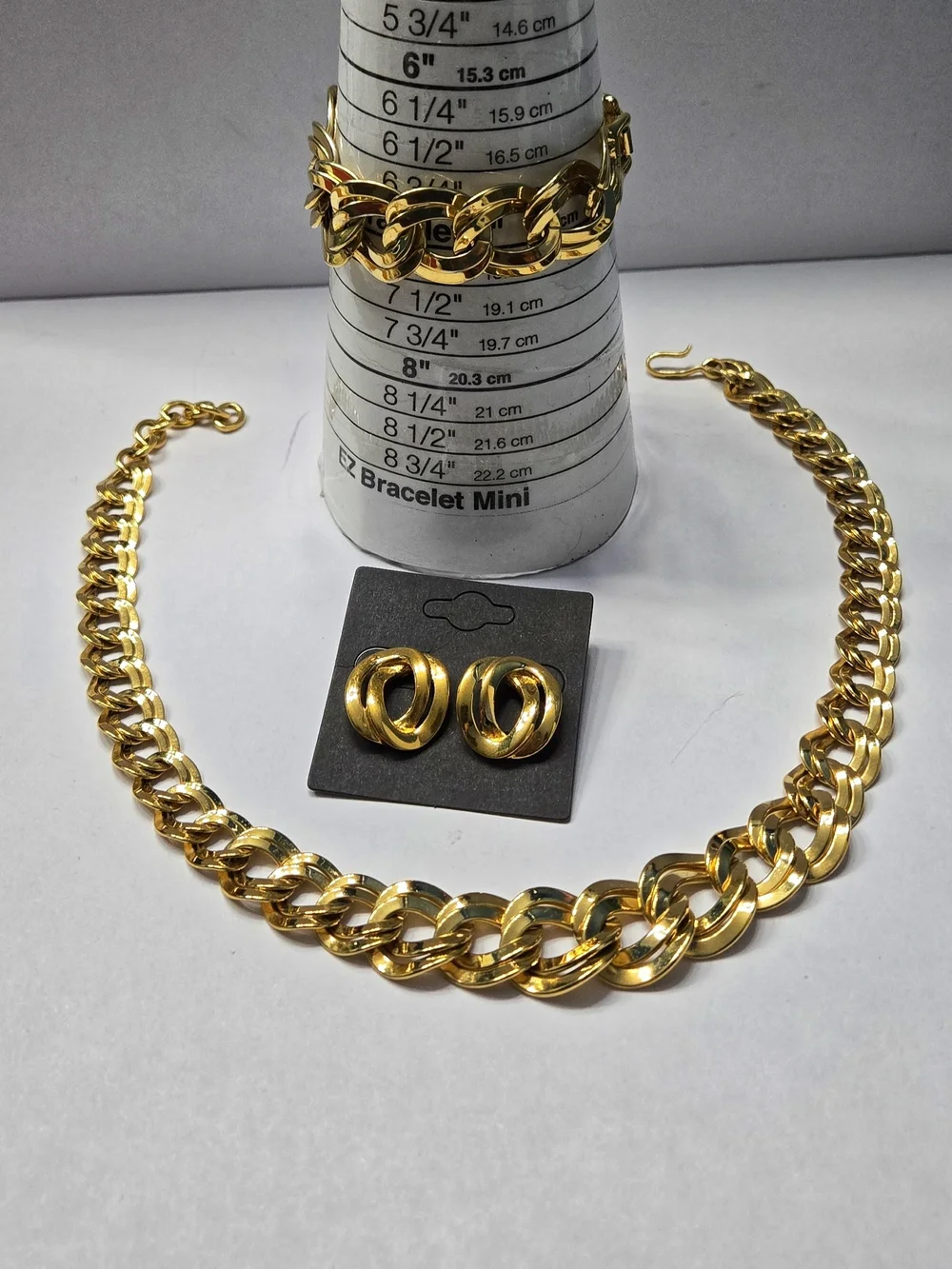 Monet Chunk Chain Gold Tone Heavy Chains Link Necklace Bracelet Earrings Set